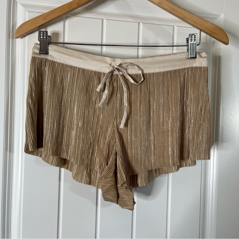 Victorias Secret Womens Pleated Metallic Lounge Sleep Shorts Size Small Gold